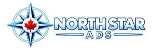 North Star Ads compass and maple leaf logo with wordmark