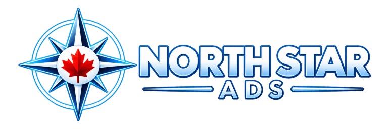 North Star Ads compass and maple leaf logo with wordmark